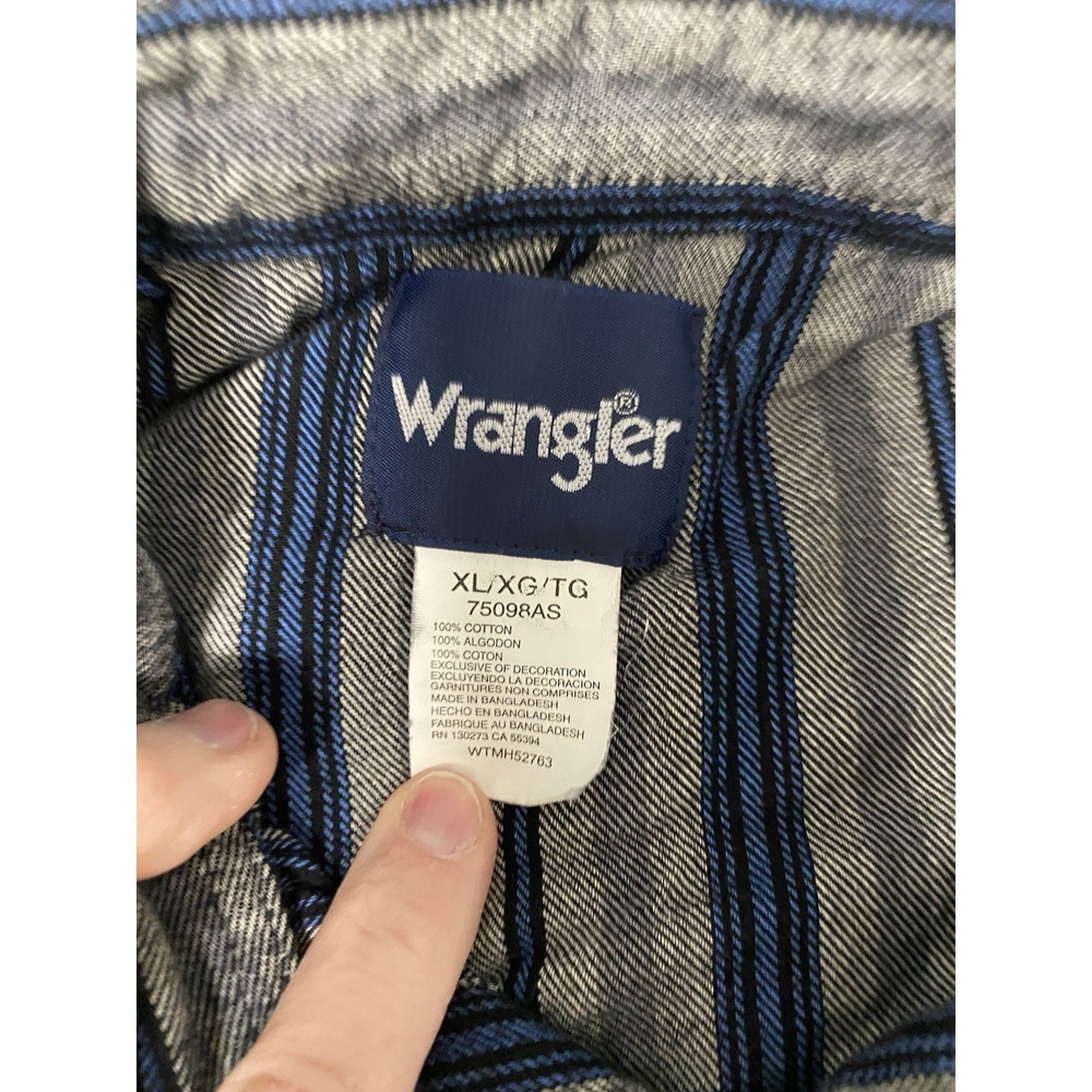 Wrangler Mens XL Western Snap Shirt Gray Blue Striped Pearl Snap Cowboy - Picture 2 of 10